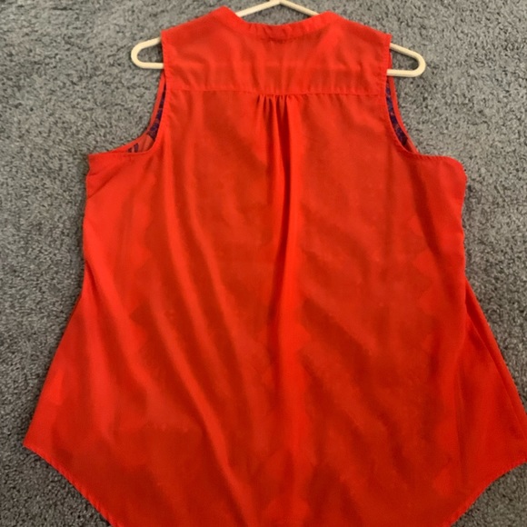 OLD NAVY-Size L-Red Orange Mendala Design Dolphin Cut Tank Top Blouse - Picture 4 of 5